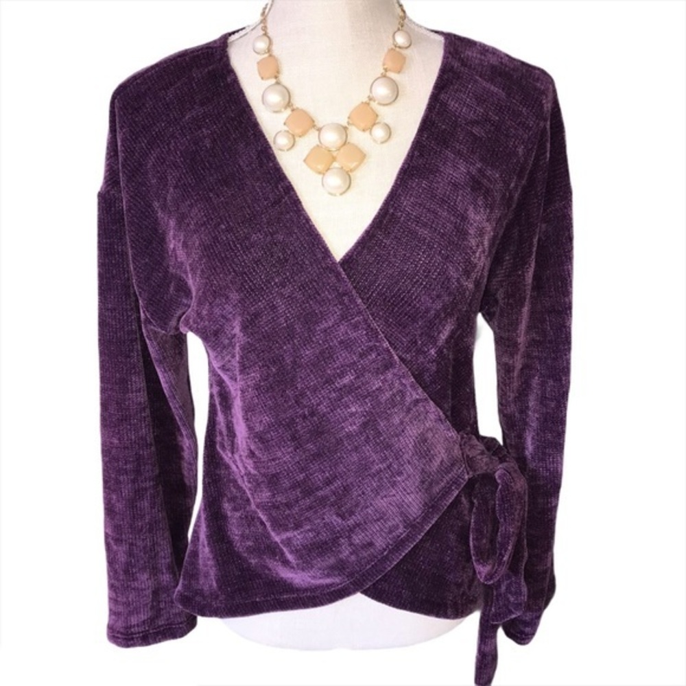 Secret Charm Purple Chenille Wrap Top L
